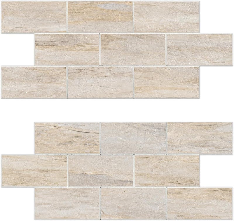 V-MOZZA 20-Sheet Peel and Stick Backsplash, Subway Tile Wall Tiles 13.5" x 5.8" 3D PVC Adhesive Stick on Tile Stick for Kitchen Fireplace (Greek Beige Marble) - Image 1